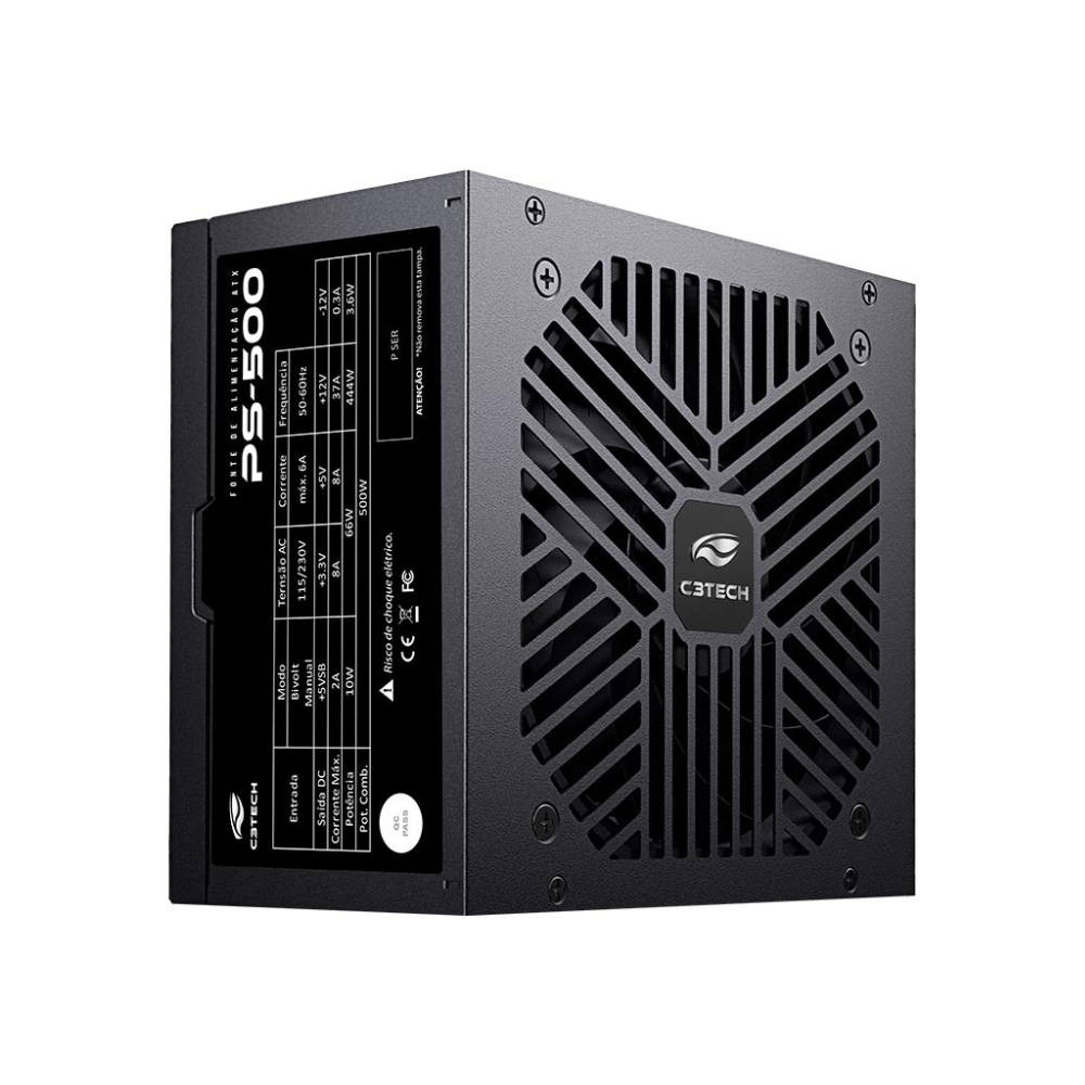 Fonte ATX 500W Real C3Tech PS-500BK Bivolt com PCIe e 4 Conectores SATA