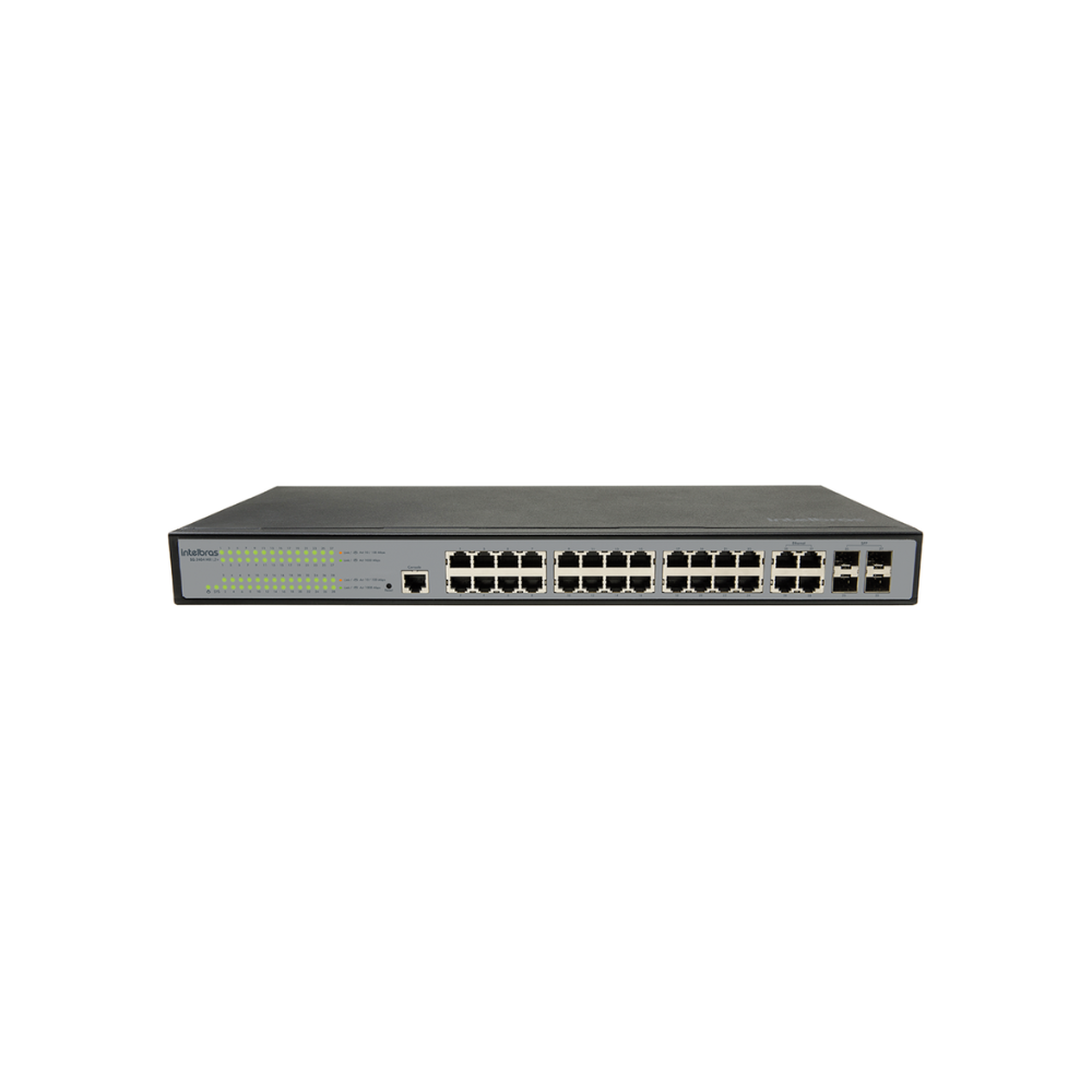 Switch Gerenciável Intelbras SG 2404 PoE L2+ 24 Portas Gigabit + 4 Portas SFP GBIC Corporativo