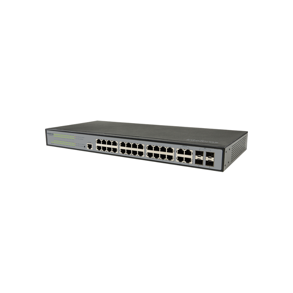 Switch Gerenciável Intelbras SG 2404 PoE L2+ 24 Portas Gigabit + 4 Portas SFP GBIC Corporativo