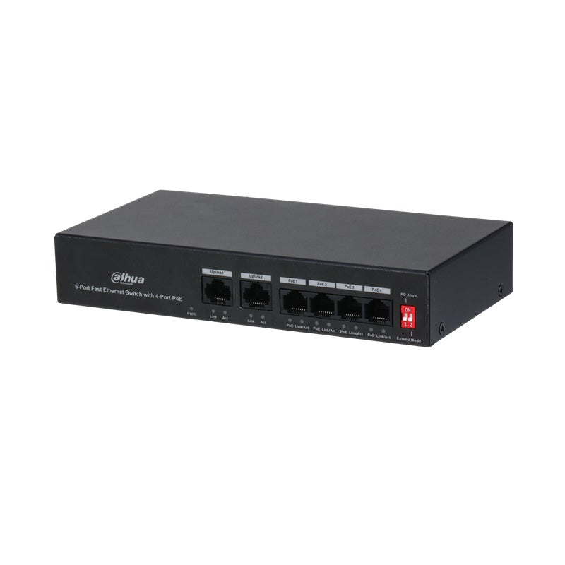 Switch Dahua 4 Portas PoE 10/100 Mbps 2 Uplink ESD Protegido