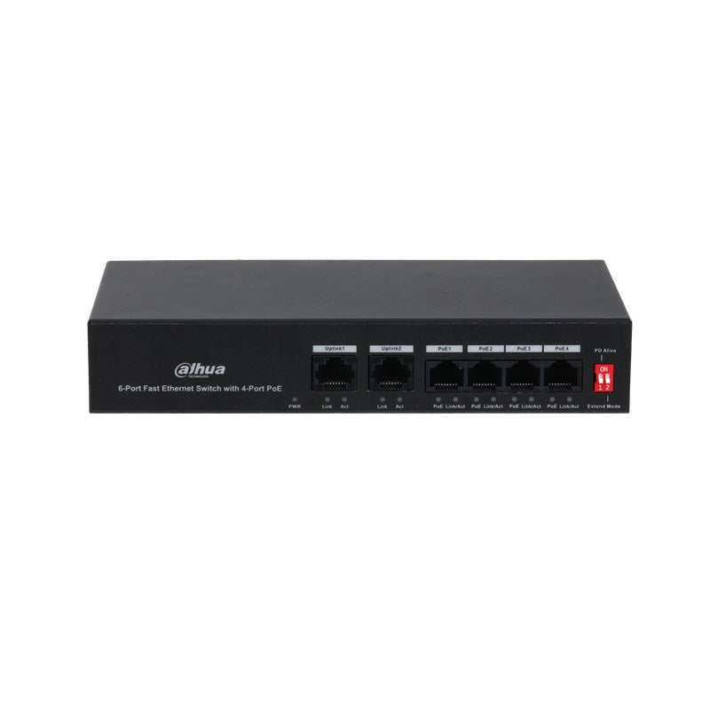Switch Dahua 4 Portas PoE 10/100 Mbps 2 Uplink ESD Protegido
