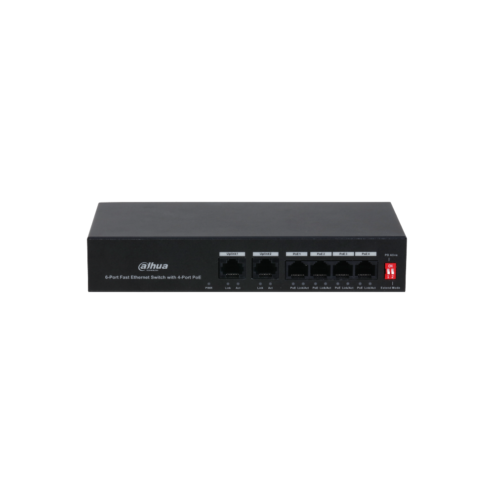 Switch Dahua 4 Portas PoE 10/100 Mbps com 2 Uplink e Proteção ESD