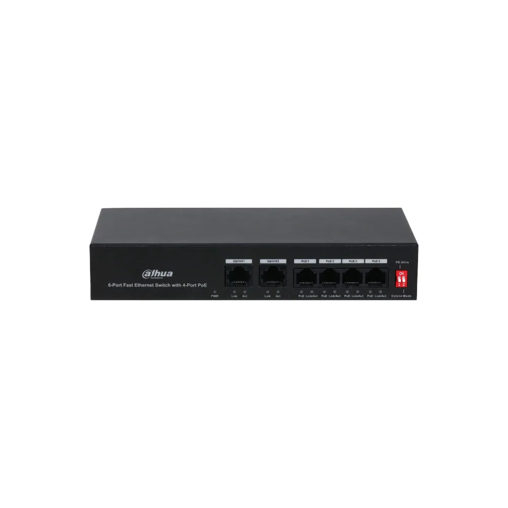 Switch Dahua 4 Portas PoE 10/100 Mbps com 2 Uplink e Proteção ESD
