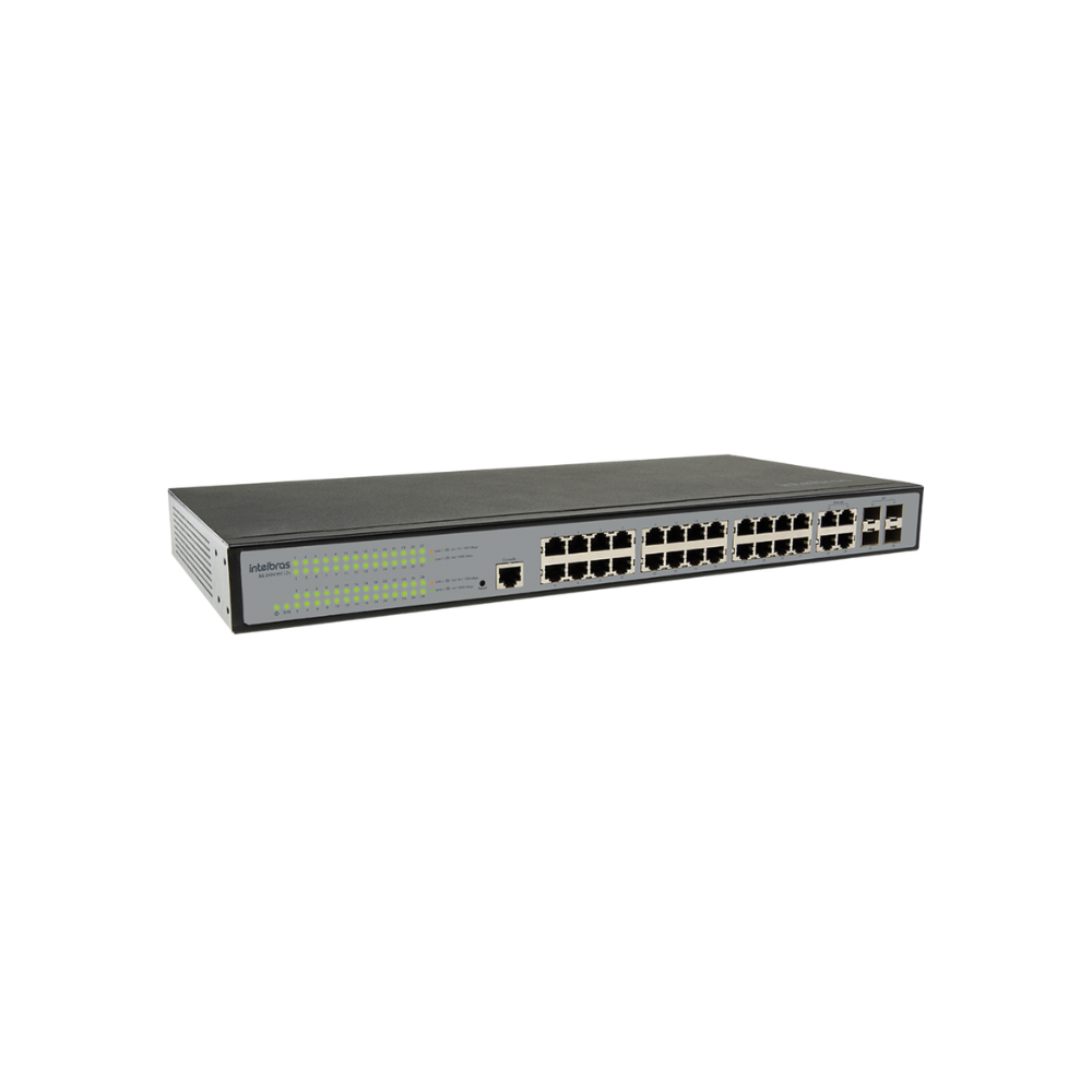 Switch Gerenciável Intelbras SG 2404 PoE L2+ 24 Portas Gigabit + 4 Portas SFP GBIC Corporativo