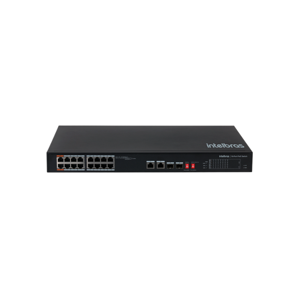 Switch PoE Intelbras SF 1822 Hi-PoE 16P Fast Ethernet 2P Gigabit 2P SFP Combo Rack