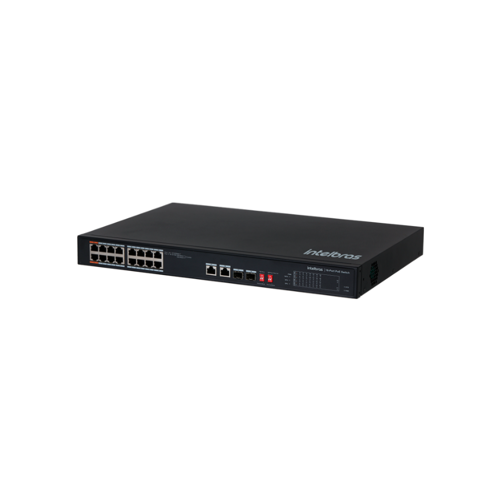 Switch PoE Intelbras SF 1822 Hi-PoE 16P Fast Ethernet 2P Gigabit 2P SFP Combo Rack